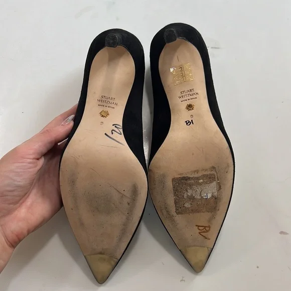 Stuart Weitzman Black Suede Heel Pumps Stilettos Point Anny Sz 9 - Picture 7 of 10
